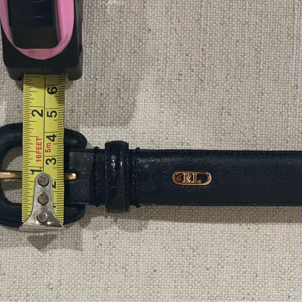 Ralph Lauren Black Genuine Leather Belt with Gold RL Accent - Picture 8 of 9